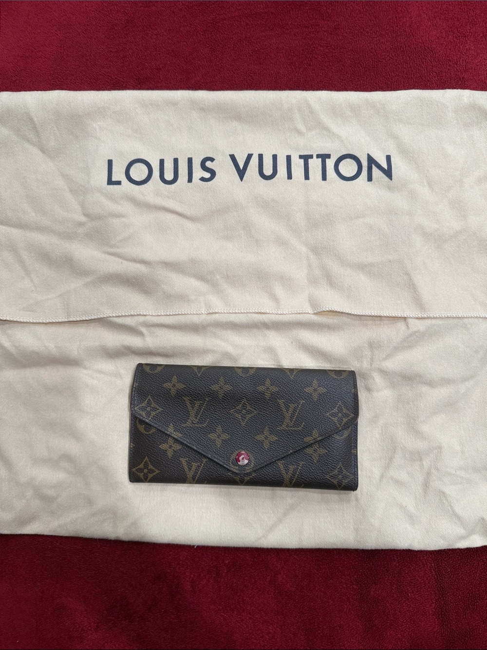 Louis Vuitton Monogram Canvas Brown Envelope Wallet with Red Snap